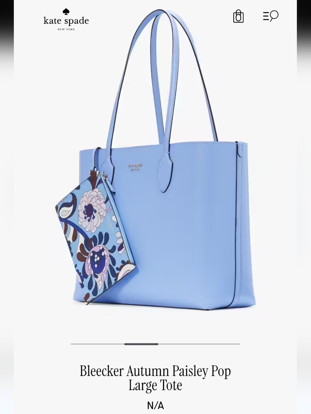 NWT kate spade Bleacker Autum Paisly Pop Tote Bag Lg W/ Floral Pouch Genie Blue
